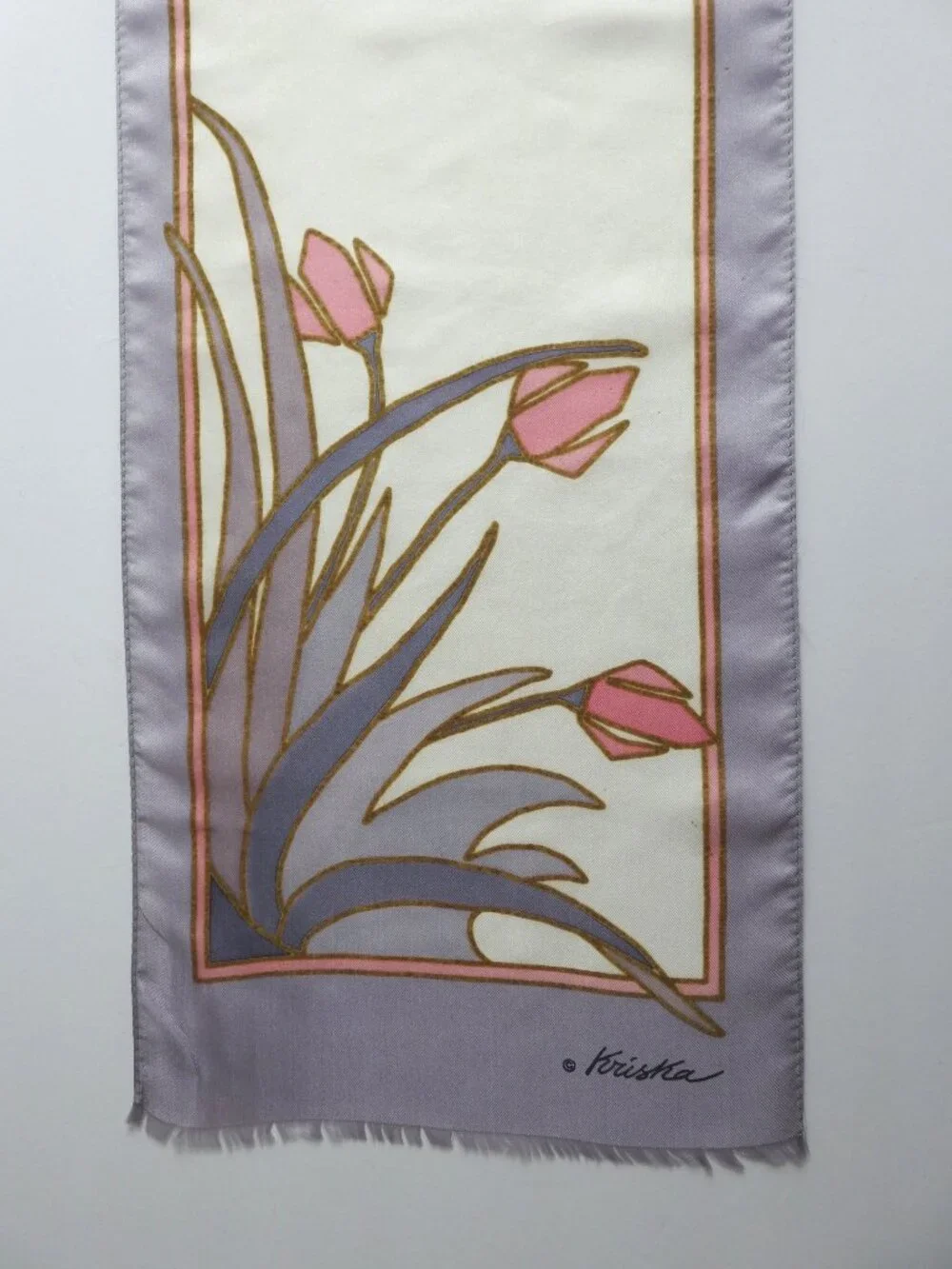 Kriska Made in Japan 100% Silk Art Nouveau Tulip Scarf 8.5